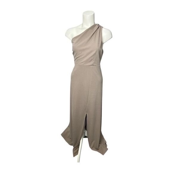 Birdy Gray Taupe One Shoulder KIRA Dress Crepe Sz XL - Picture 1 of 9
